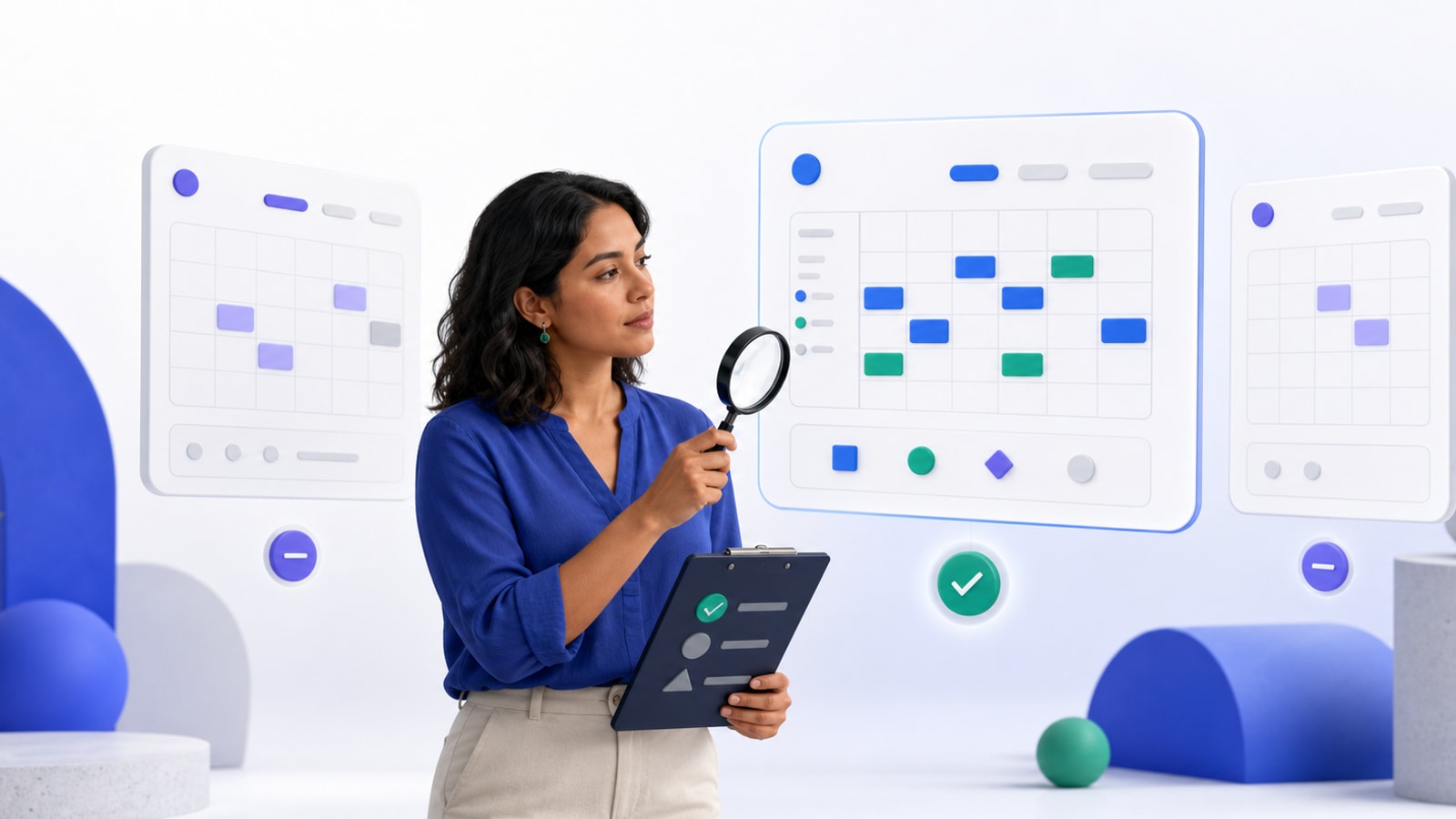 Emprendedora comparando opciones de software de reservas para elegir la más completa